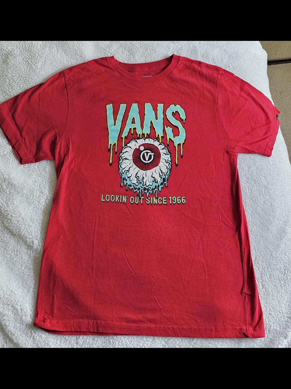 Vans Red Tee with Aqua Drip Logo